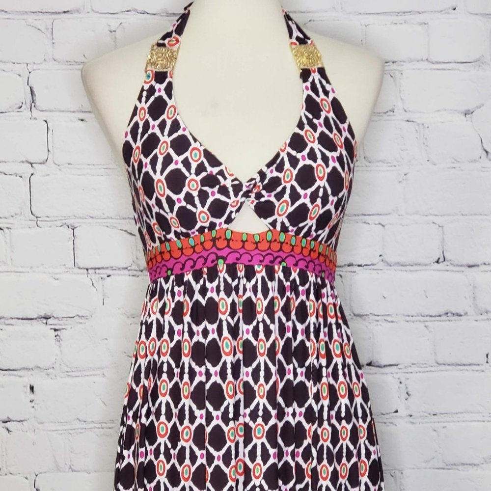 TRINA TURK Geometric Bra Halter Maxi Dress, Sz M - Picture 5 of 8